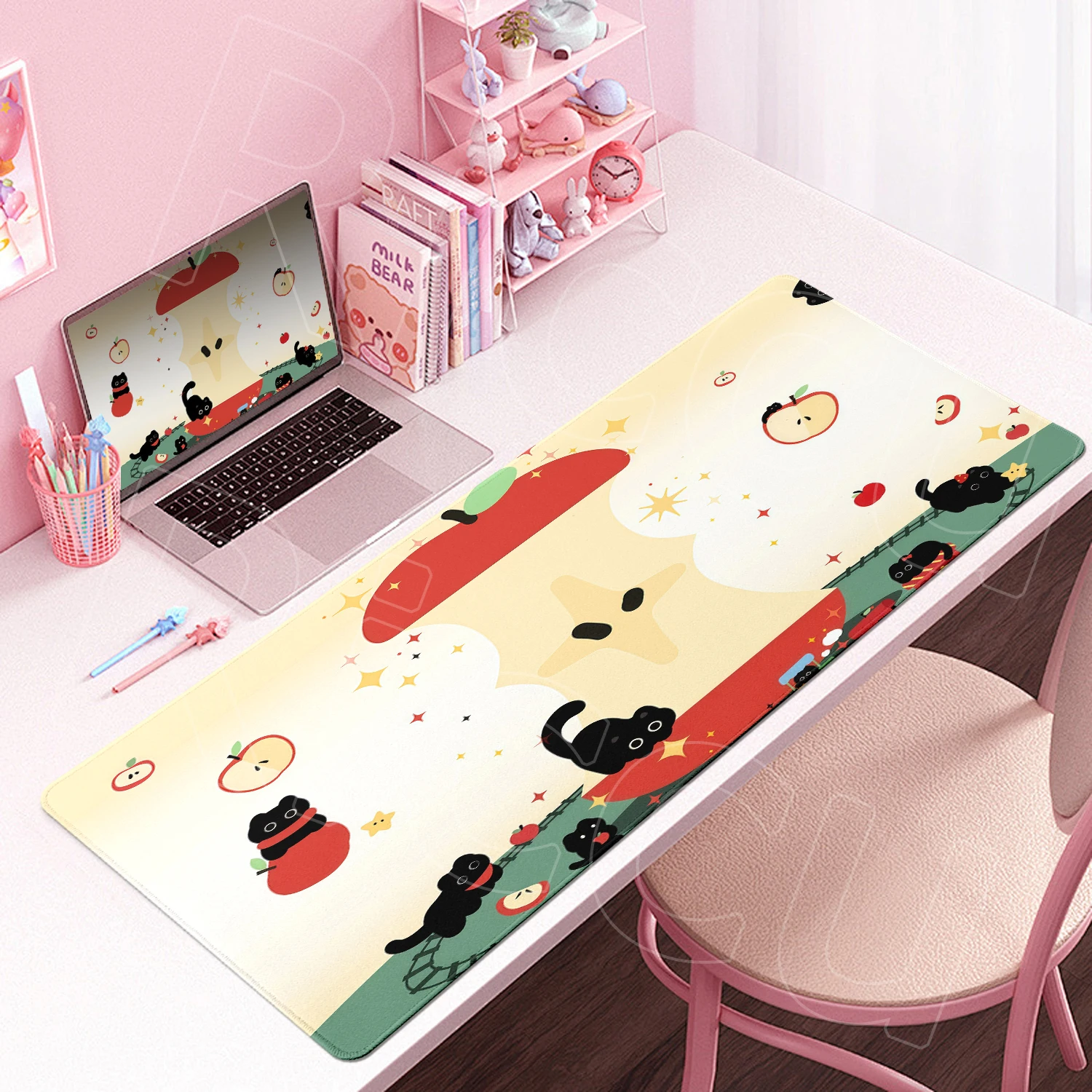 Black Cat Kawaii Mauspads, Laptop-Pad, langlebige Nähte, erweiterte Mauspads, Zubehör für Büro-Desktop, waschbare Tischmatte – Detail 3