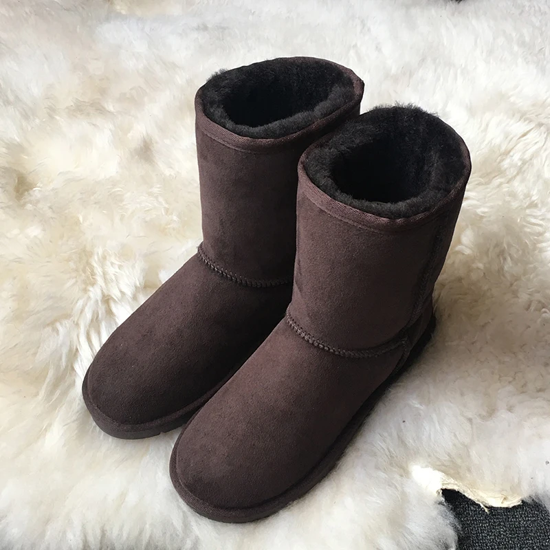 Australia Classic Mid-calf Women Snow Boots Genuine Sheepskin Leather Natural Wool Lined Winter Warm Non-Slip Rubber Shoes