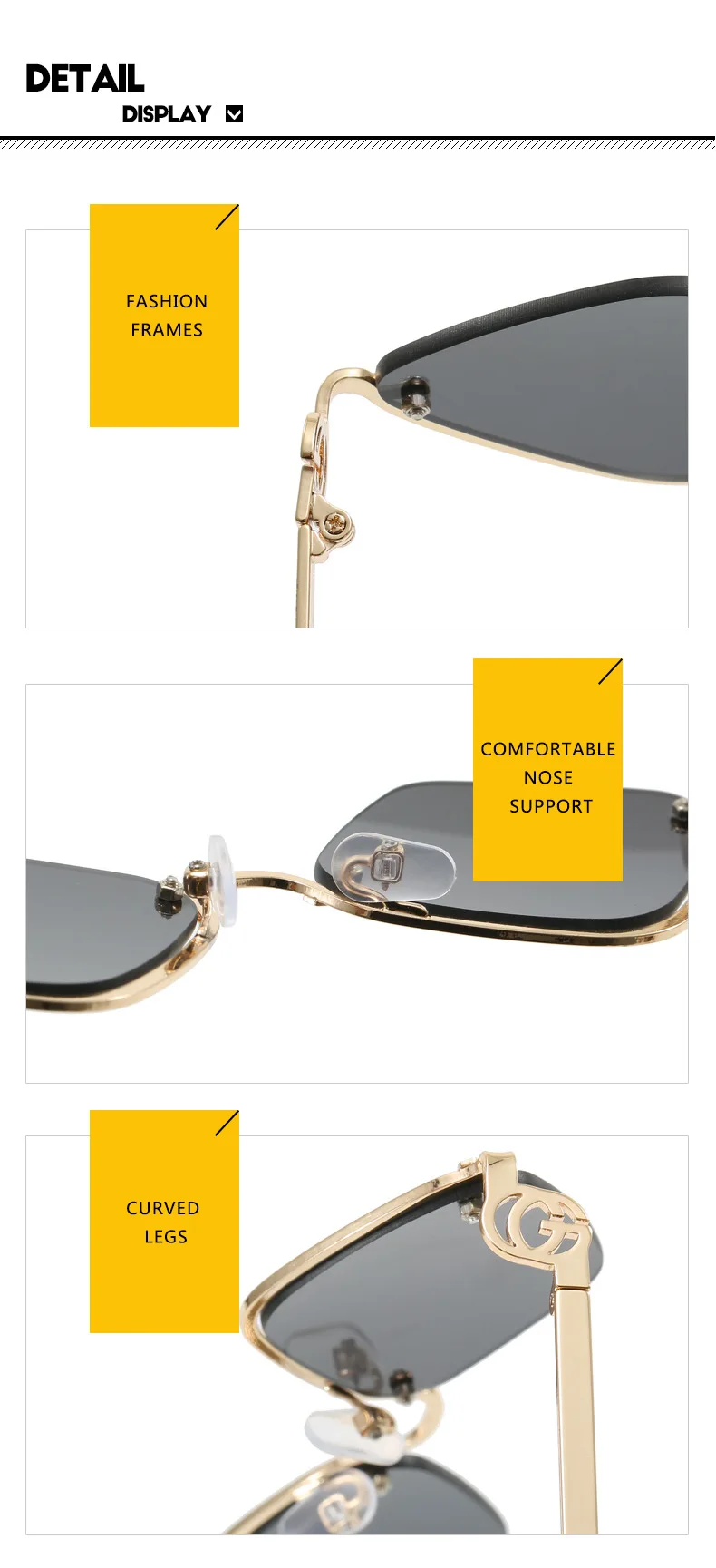 Retro Kleine Unregelmäßige Halbrahmen-Metallsonnenbrille für Damen, Trendige Leichte Schmale Goldene Sonnenbrillen – Detail 8