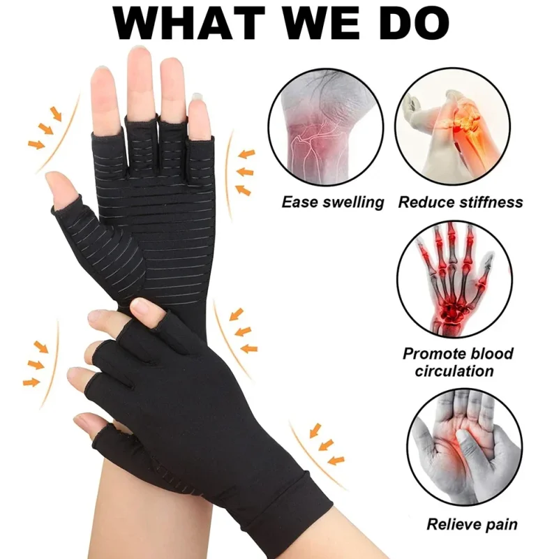 1Pair Copper Arthritis Compression Gloves Fingerless for Carpal Tunnel, Rheumatoid,Tendonitis,Computer Typing,Support for Joints