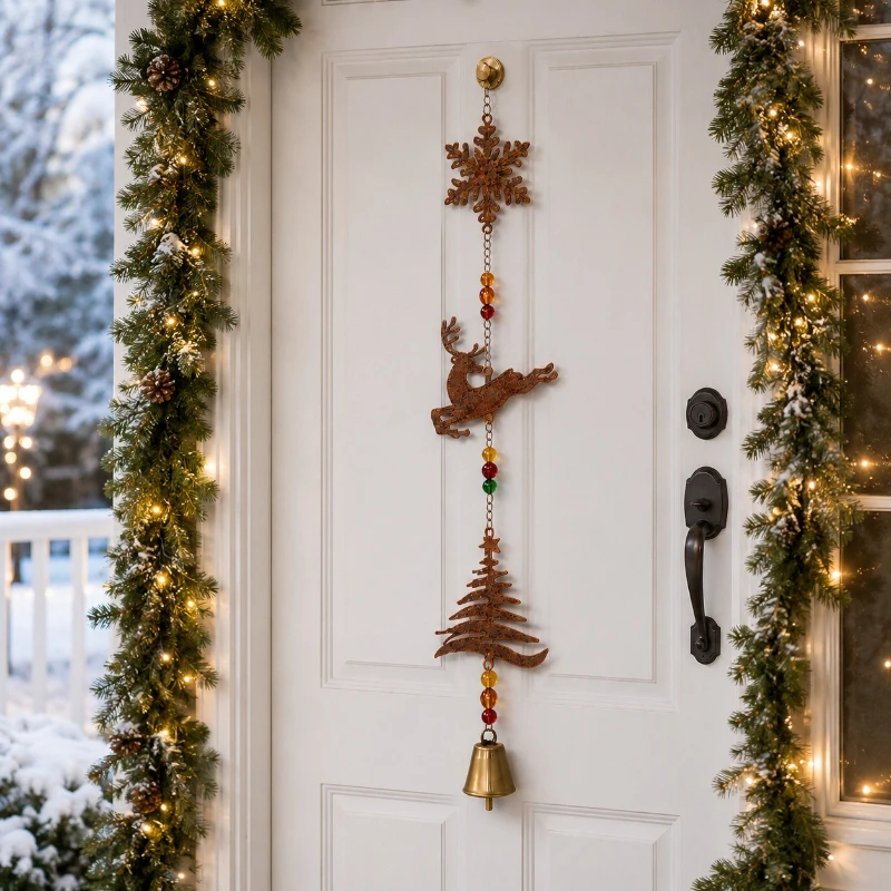 Christmas Elk Wind Chime Rustic Home Decor, Retro Window Hanging Ornament for Bedroom, Metal Deer Wind Bell