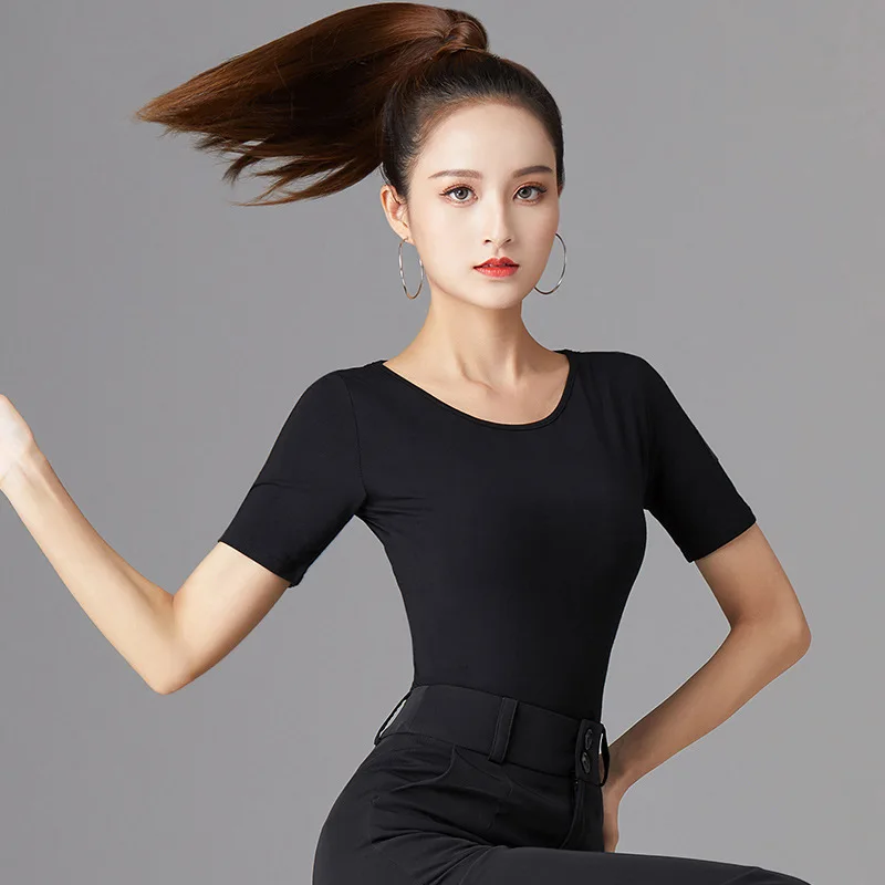 2024 Women Latin Top Modern  Ballroom Costume Black Sexy Backless Tight Dance Wear Lady Short Sleeve Comfortable Modal Fabric