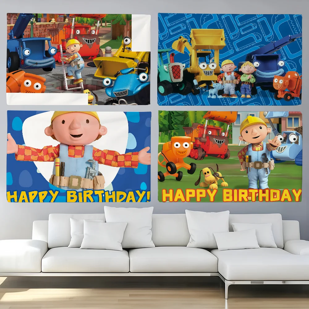 Cartoon Bob the Builder  flag For Decoration Outdoor Picnic  Hanging Home Camping Party Banner