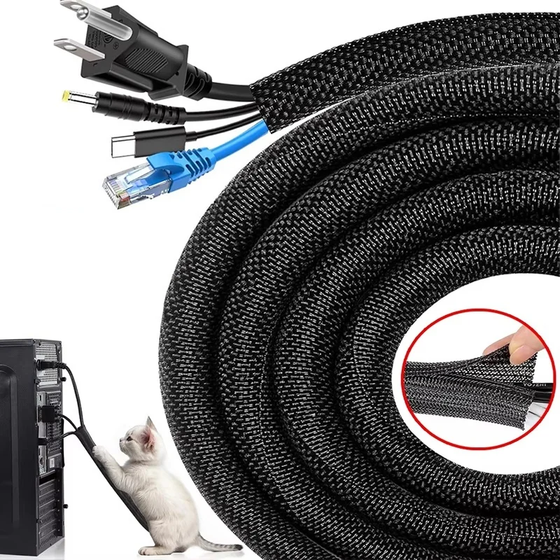 Expandable Cable Sleeve PET Braided Self Closed Dustproof Insulated Wrap Flexible Pipe Tube Split Line Protector Wire Organizer