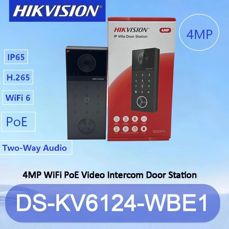 

Видеодомофон Hikvision DS-KV6124-WBE1 4 МП с PoE, Wi-Fi, считывателем IC-карт, Bluetooth, двусторонней аудиосвязью, IP65, Hik-Connect, домофон