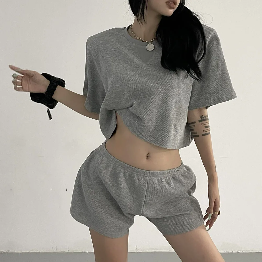 

Casual Sporty Short Sleeve Short Set Sweet And Salty Two Piece Suit for Home Or Street Wear Cotton Material for Young Women