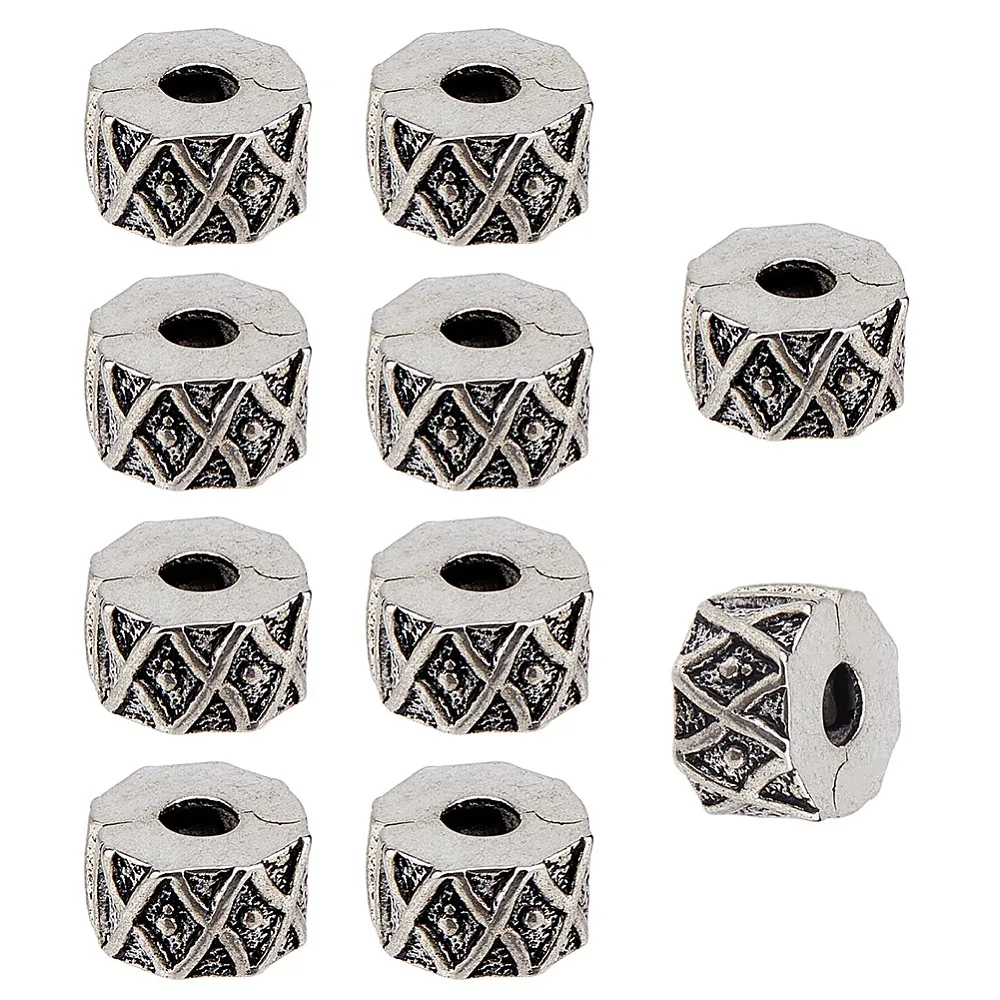 

10Pcs Alloy Beads Column Silver 10x5mm