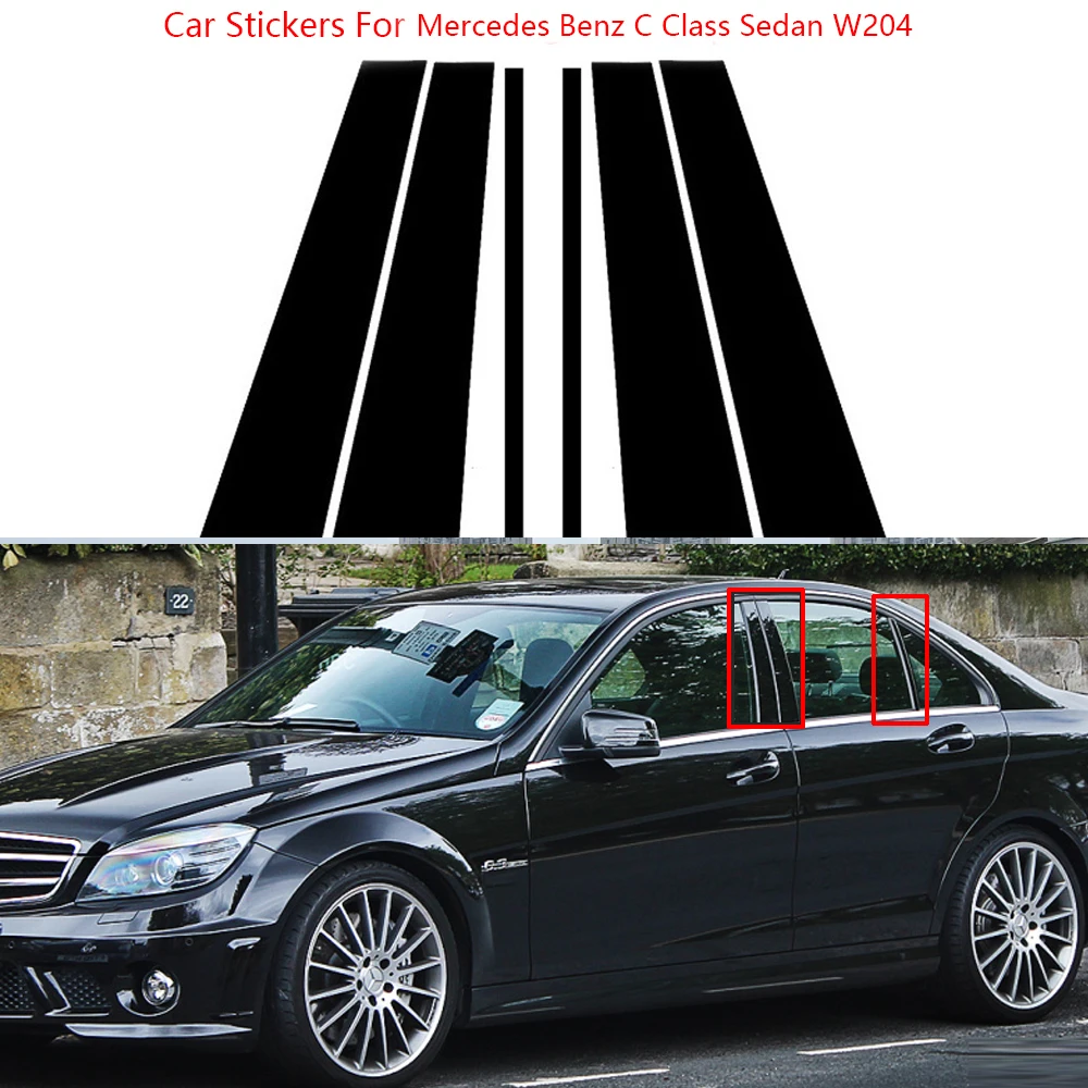 

6Pcs Car Window Door Column B C Pillar Post PC Cover Trim Sticker For Mercedes Benz C Class Sedan W204 2007-2014 Accessories