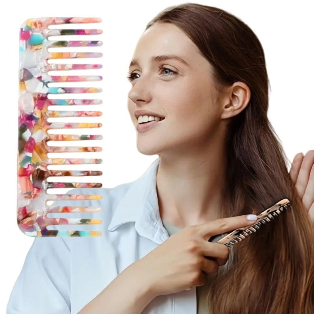 Portable Wide Teeth Acetate Hair Combs Anti-static Massage Hair Brush Hairdressing Colorful Hairdress Salon Styling Comb Unisex