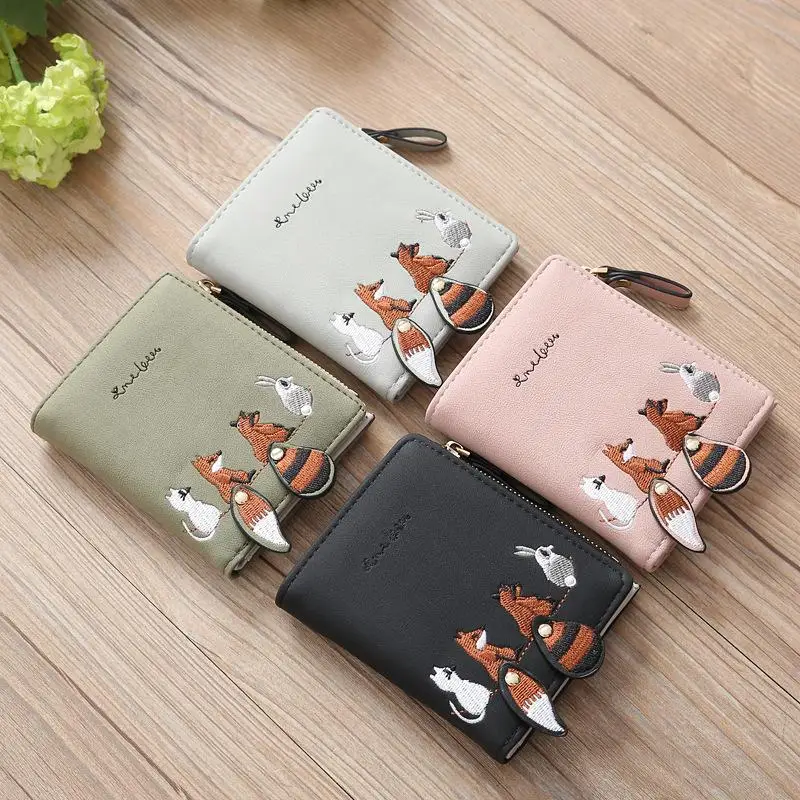 

Women's Short Wallet Cute Fox Pattern Purse Foldable Mini Coin Purse Cute Zipper Pocket