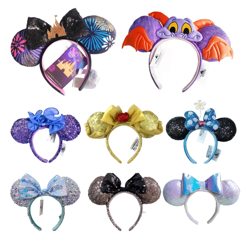 2023 Disney Mickey Mouse Ear Headband Disneyland Fireworks Elephant Headwrap Adult/Kid Plush Cosplay dryads Bow Hair Accessory