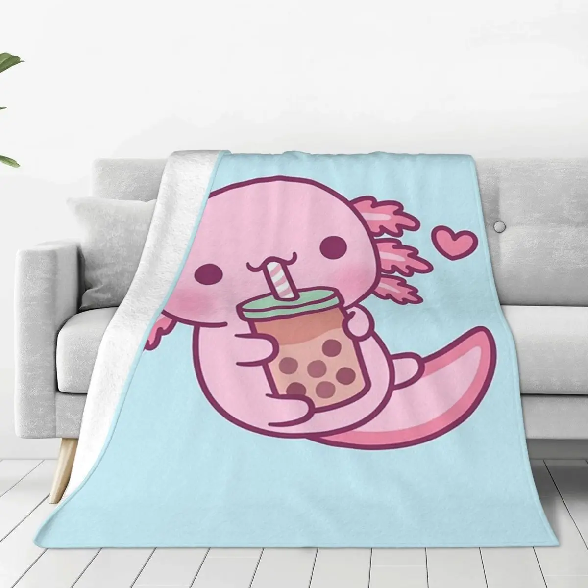 Cute Little Axolotl Loves Bubble Blanket Flannel Breathable Sofa Throw Blankets For Home Bedroom Travel Throws Bedspread Quilt