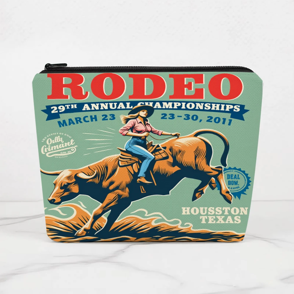 Rodeo Championship Bull Rider Houston Makeup Bags for Girls Cosmetic Pouch Toiletry Bag Pencil Case Travel Storage