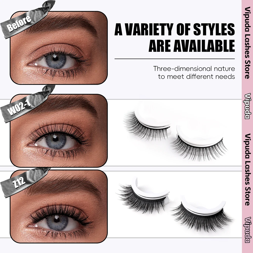 Vipuda Lashes Self-Adhesive Eyelashes Reusable  False Eyelashes 3D Faux Mink Lashes Glue-Free 3 Seconds To Wear Lashes Extension