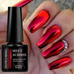 MEET ACROSS 7ml Red Blue Green Metallic Gel Nail Polish Super Bright Mirror Effect Semi Permanent LED UV Gel Nail Art Varnish