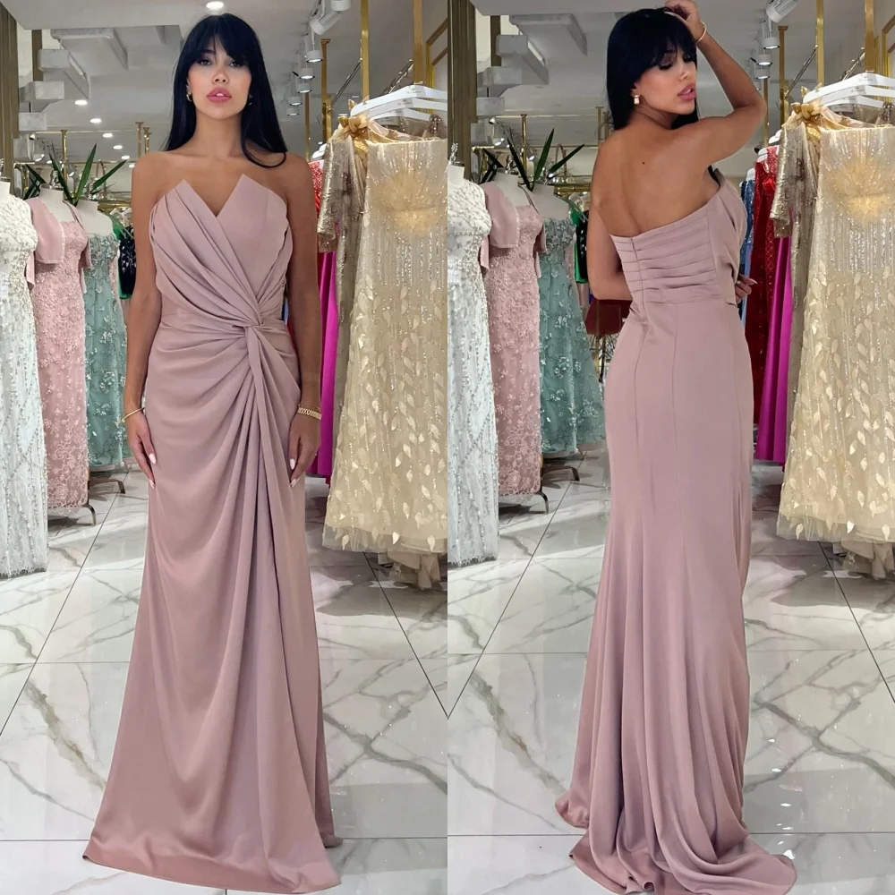 

Customized Modern Style Matching Jersey Ruched Straight Strapless Long Dresses Bespoke Occasion Dresses Sizes Available Classic