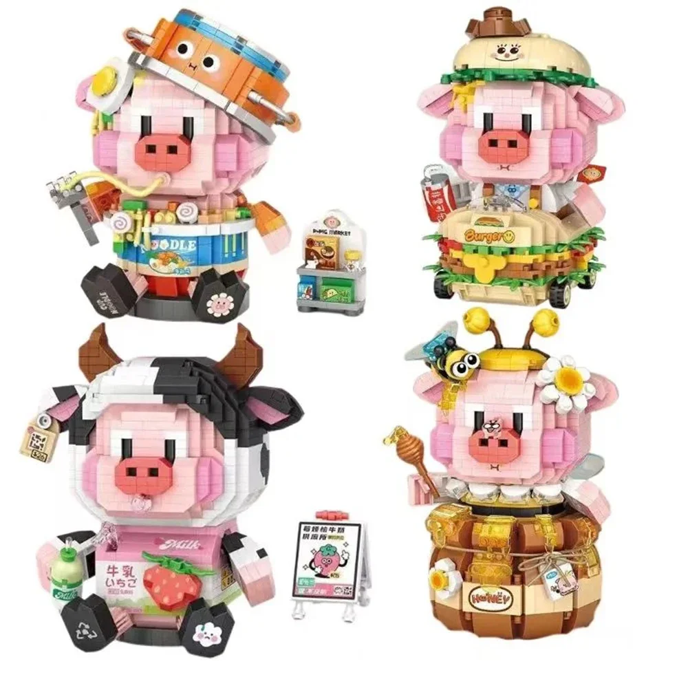 MOC Ideas Cartoon Animals Figures Milk Cow Pig Micro Building Blocks Adult Puzzle Bricks Toys Boys Girls Christmas Gifts