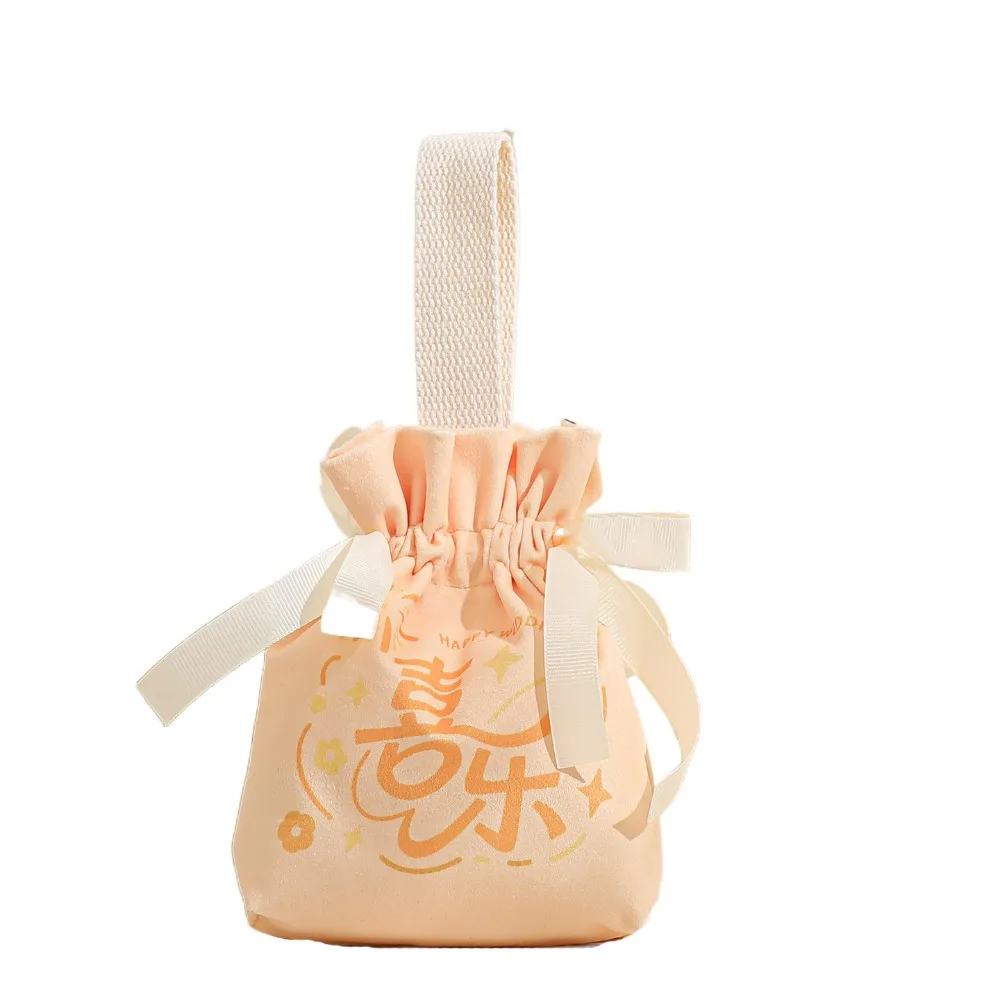 

Sweet Canvas Wedding Candy Bag Bowknot Tassels New Year Gifts Bag Handbag Spring Festival Small Wrist Bag Birthday