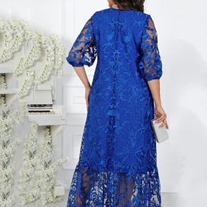 فستان كوكتيل بحجم كبير ، فستان برقبة مستديرة ، 5/4 أكمام ، حزام زهرة مطرز ، فستان وصيفة الشرف ، صناعة ثقيلة ، 2420 # أفضل 6 فساتين وصيفة الشرف مبيعا بحجم كبير - No3