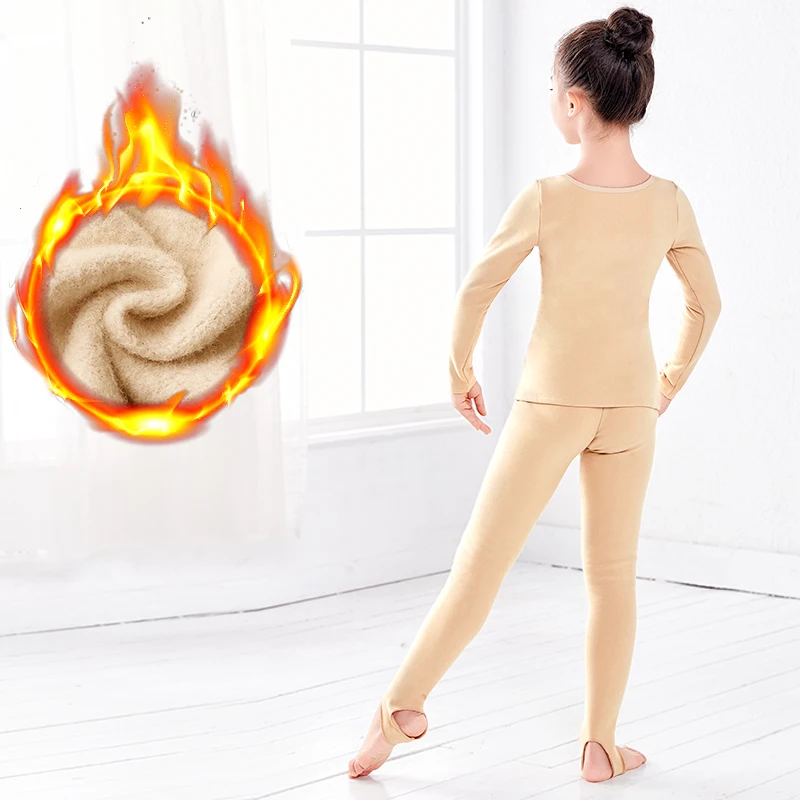 Girls Thermal Ballet Underwear, Fleece-Lined Dance Leotard Slim Fit for Kids, Nude Winter Warm Practice Wear Suit