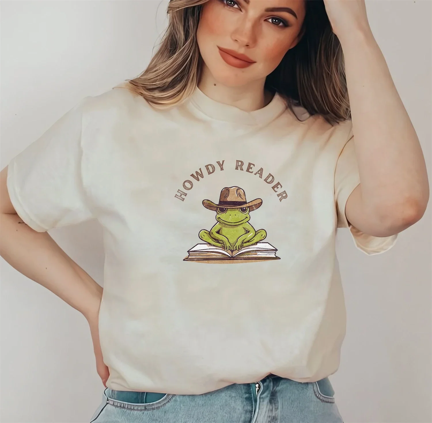 

Country Frog Bookish Printed Graphic tShirt Howdy Reader Frog T Shirt Book Lover Tee Gifts Unisex Summer Top Tee Woman Crop Top