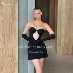 Qanz Short Black High Quality Prom Dresses Strapless Mini Satin Sexy Cocktail Dresses Plus Size Party Luxury Dress Customized