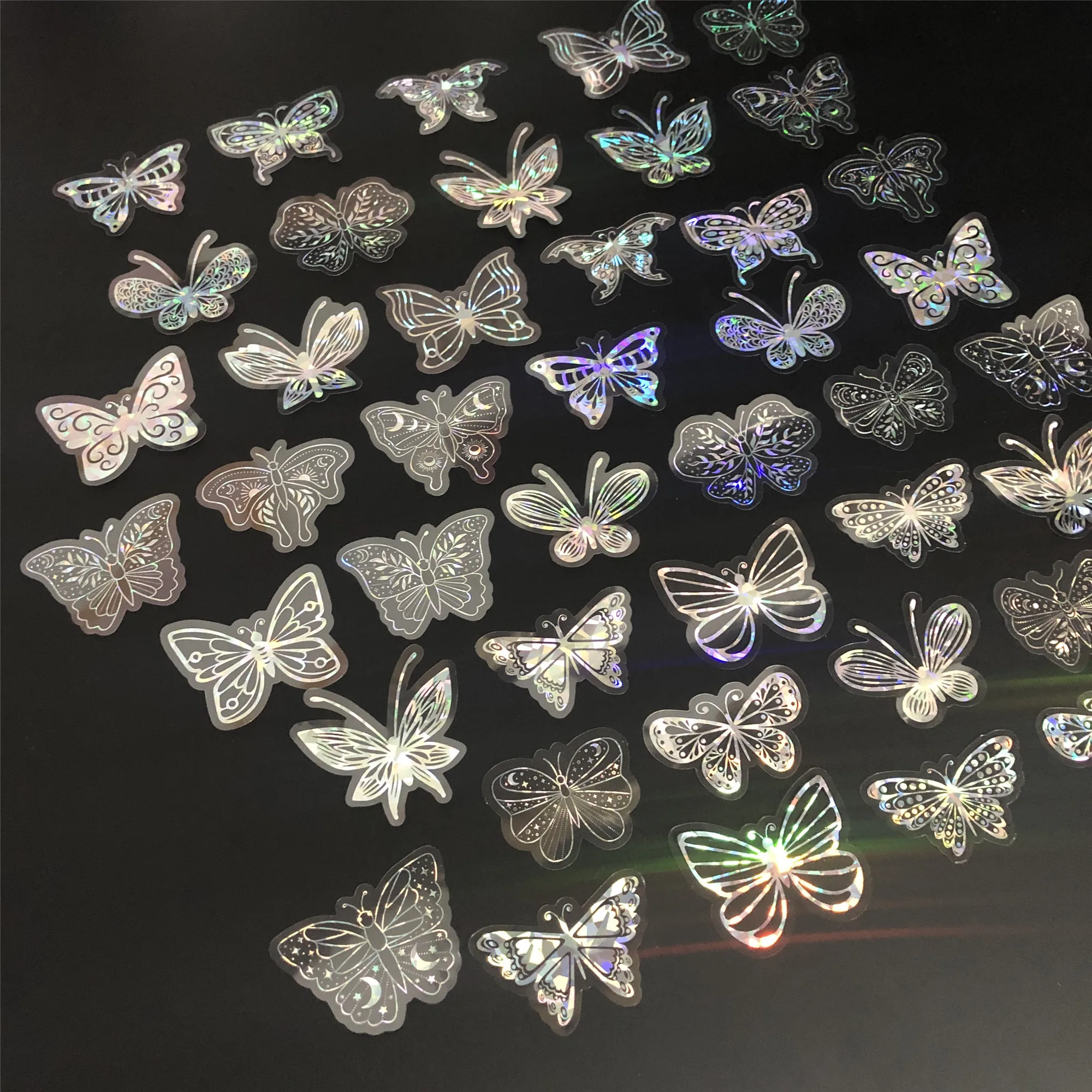 20 Pack DIY Butterfly Stickers: 20 Unique Laser Silver Transparent Waterproof Self-Adhesive Designs