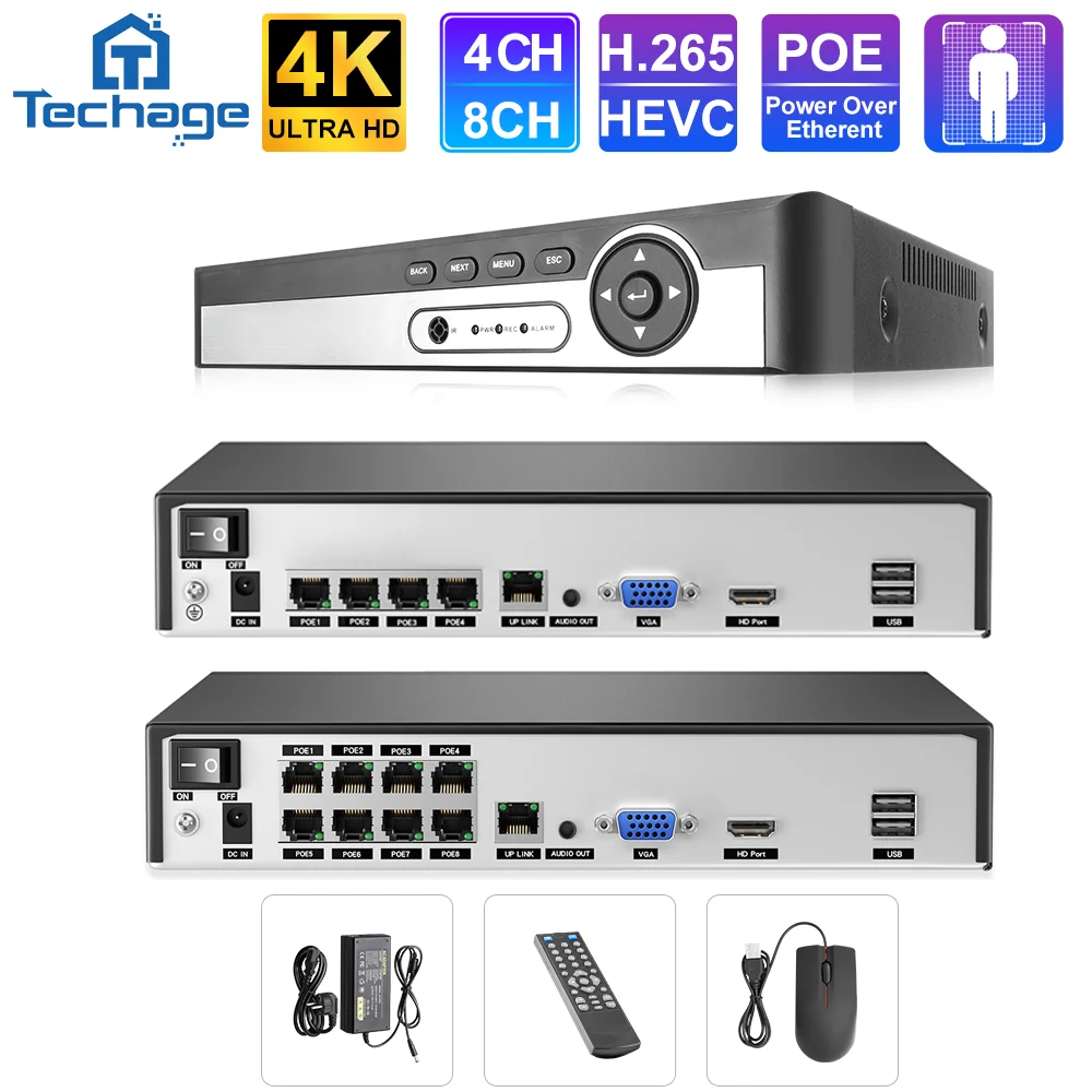 

Techage H.265 8CH POE NVR 5MP 8MP 4K 1080P Ultra HD Network Face Detection Video Recorder for Security POE IP Camera ONVIF