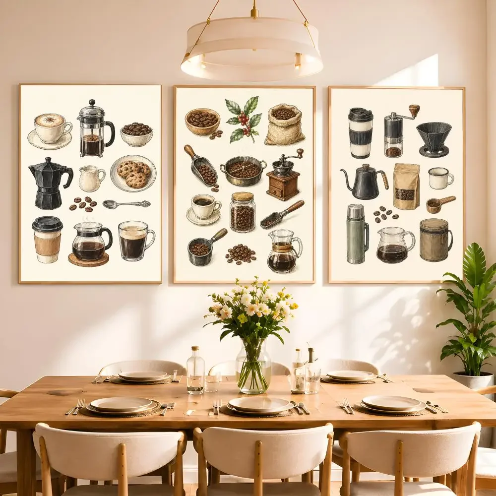 Vintage Coffee Brewing Tools Painting Canvas Poster Art for Bedroom Living Room Home Decor Wall Decoration Decals Gift