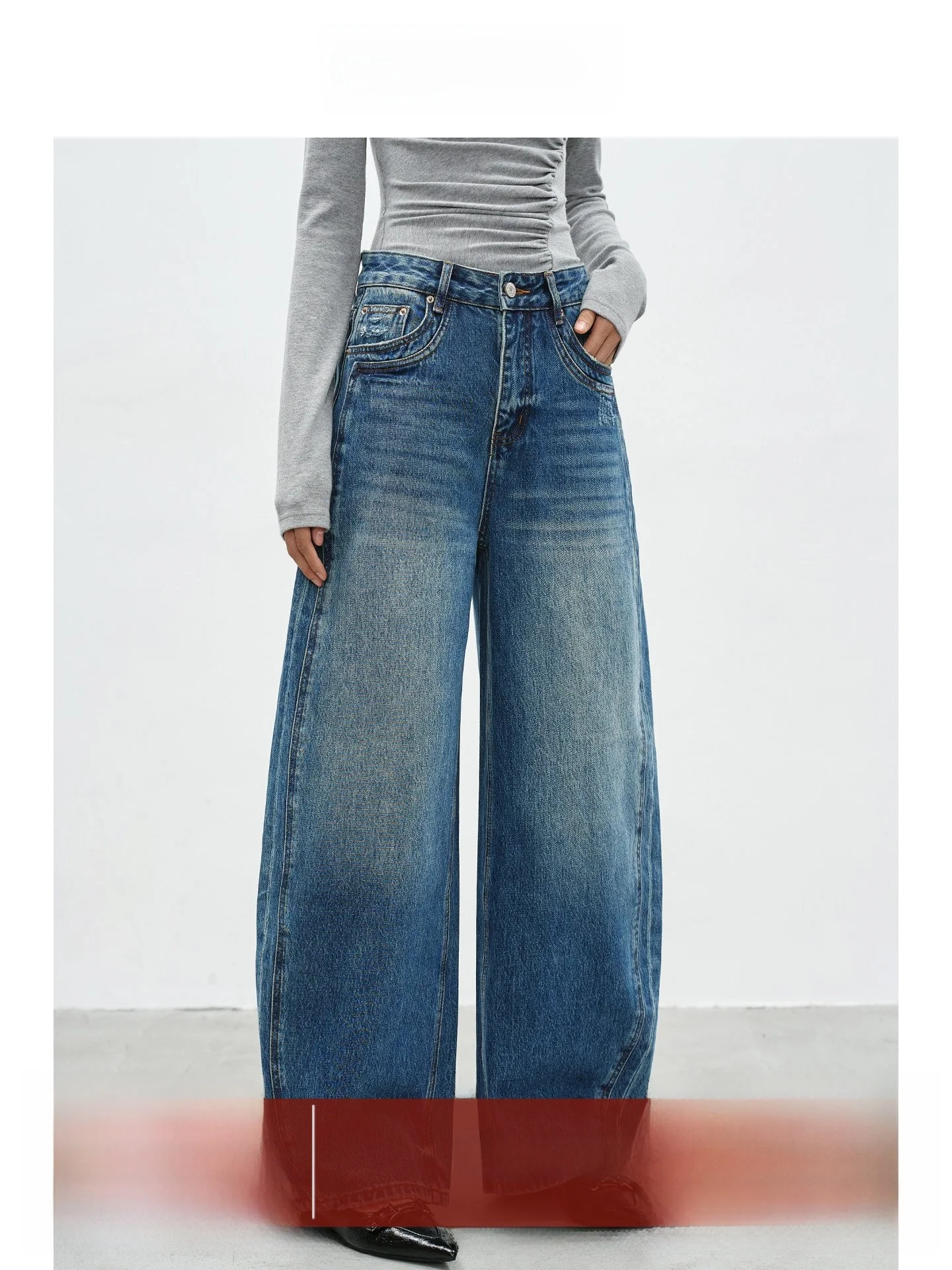 

EIGHTHMONTH High Waist Wide Leg Blue Jeans Women's Floor-Length Pants Hip Concealing Slimming Lazy Sle Casual Jeans