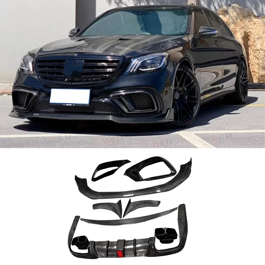 

W222 Bodykit для Mercedes Benz W222 S63 S65 AM G B Стиль Углеродное волокно Передняя губа Задний диффузор Задний спойлер Крылья Вентиляционное отверстие