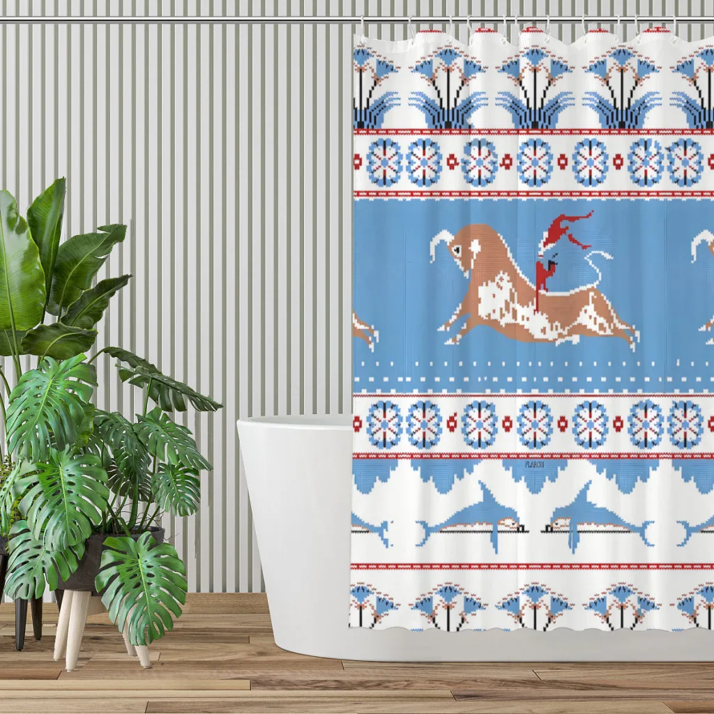 Minoan Shower Curtains Ancient Greece Waterproof Fabric Creative Bathroom Decor with Hooks Home Accessories