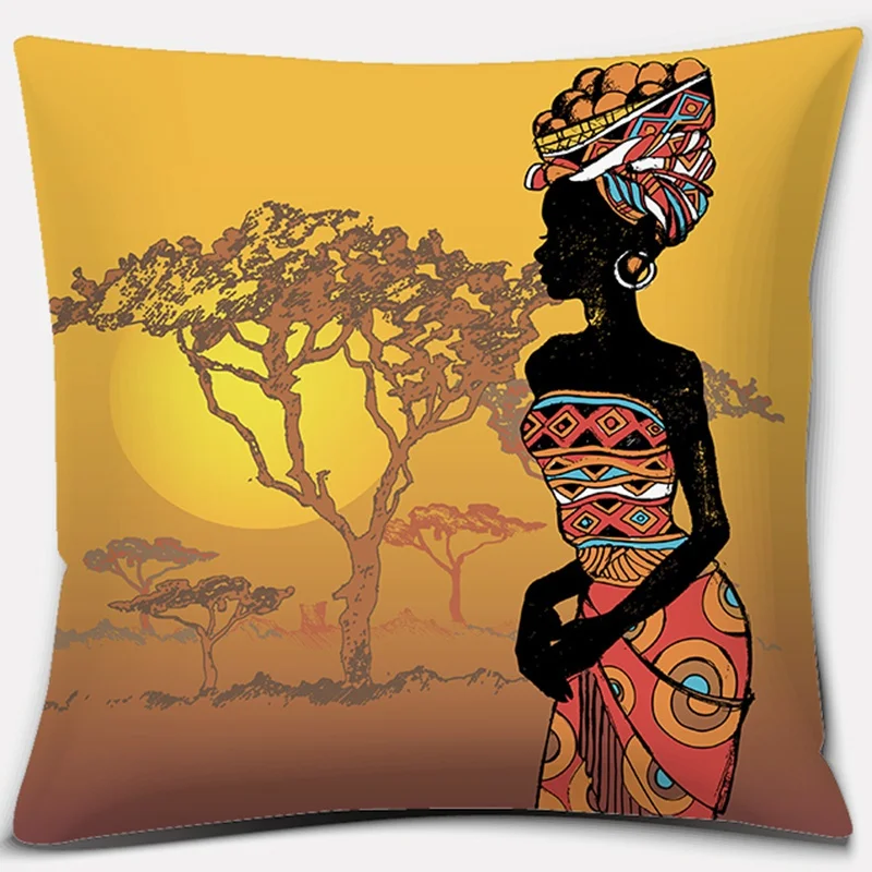 Ethnic African Women Polyester Double-sided Printed pillow cover Short plush Suitable living rooms bedrooms throw cushion cover