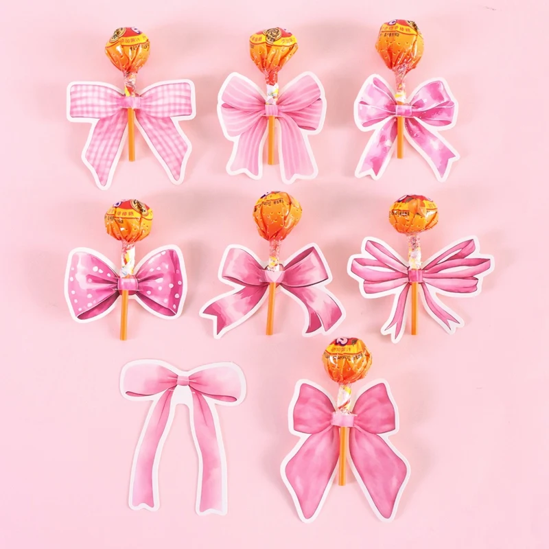 48 cartes porte-sucettes roses avec nœud, cartes d'emballage de bonbons DIY pour cadeaux et décorations de fête d'anniversaire