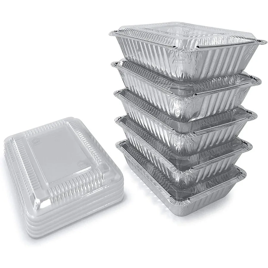 Sartén oblonga de aluminio de 2,25 libras con tapa de tablero, sartenes oblongas desechables de papel de aluminio para hornear pasteles, 100 latas reciclables, contenedores perfectos