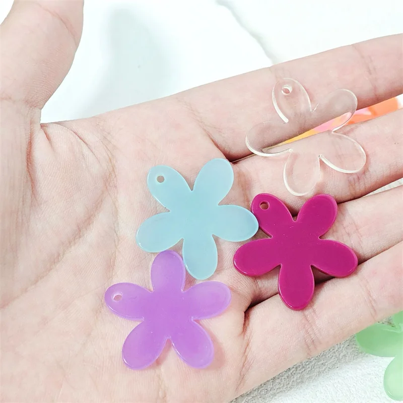 Sunmer style 100pcs/lot 30mm color print cartoon flowers shape acrylic floral beads diy jewelry geometry hair accessory