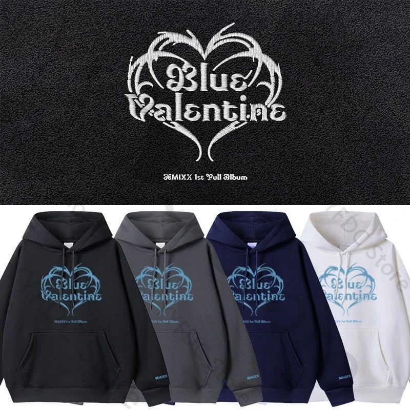 NMIXX ألبوم الأزرق عيد الحب هوديس Kpop موضة إلكتروني طباعة البلوز النساء الرجال الاتجاه الكوري الخريف فضفاض هوديي لمحبي القمم #1