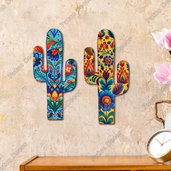 Putuo Decor 1Pc Mexican Style Cactus Shaped Wooden Signs, Decoration Wall Art Painting Decor for Home Living Room Bedroom