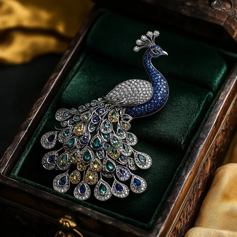 Elegant peacock brooch, high-end niche personalized suit corsage women's pin jewelry
