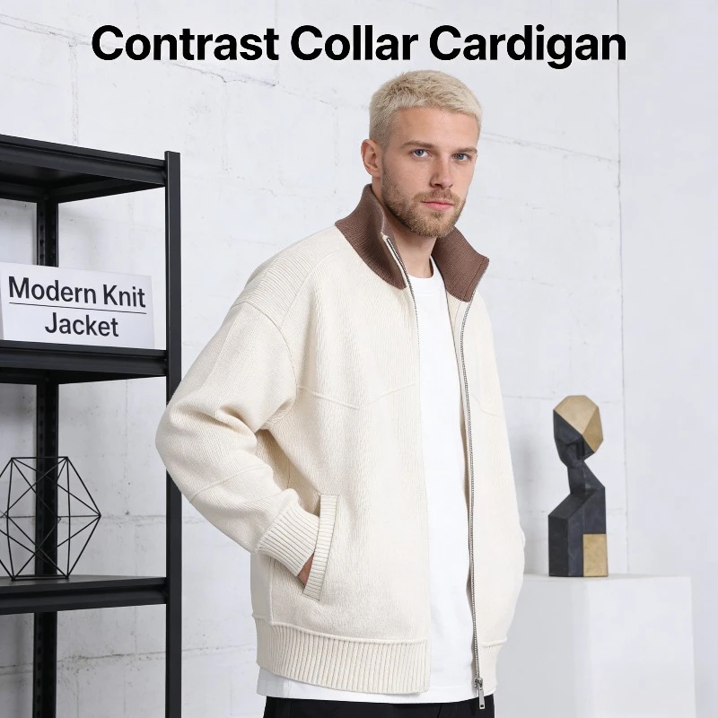 

Color Blocked Lapel Retro Zipper Jacket Men's Loose Jacket Fashionable Korean Street Wear Lapel Jacket Men's Top