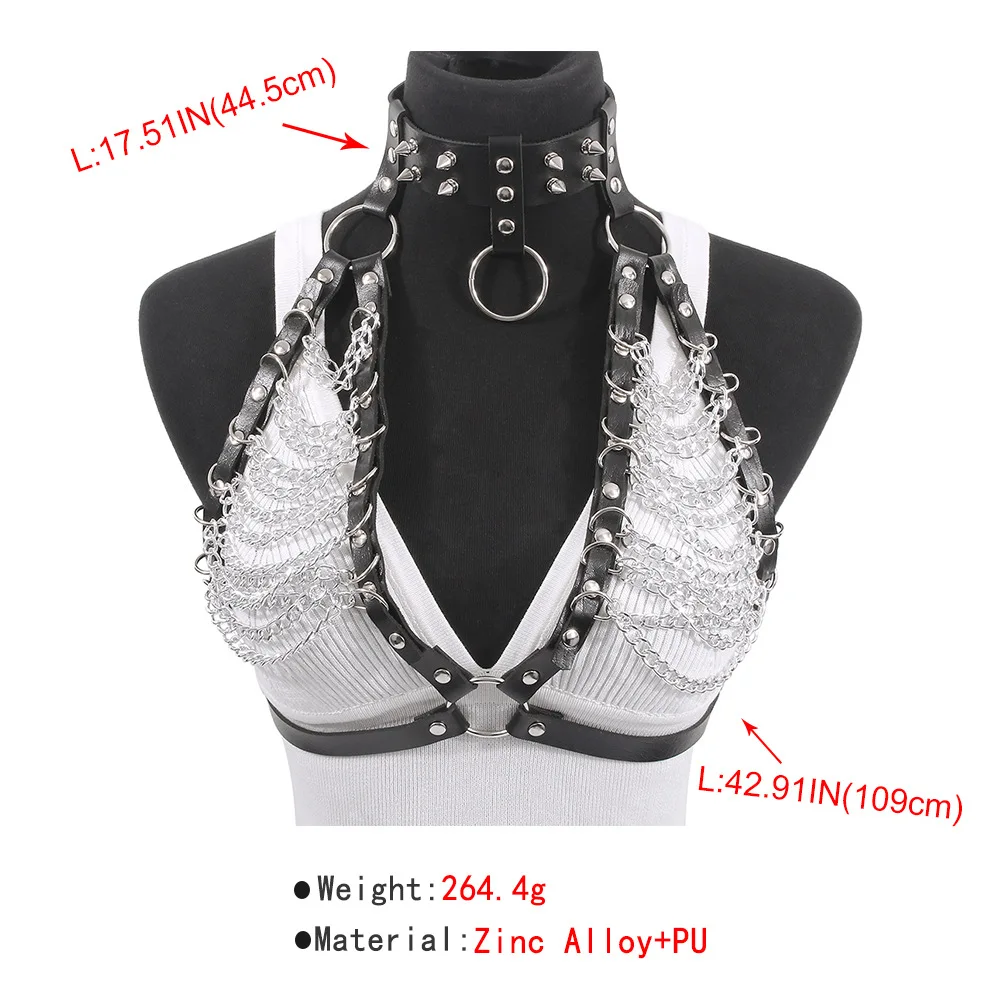 Sexy Studded Chain Bikini Chest Accessories Wholesale Original Suefeng Exaggerated Body Chain for Women PU Leather Decoration