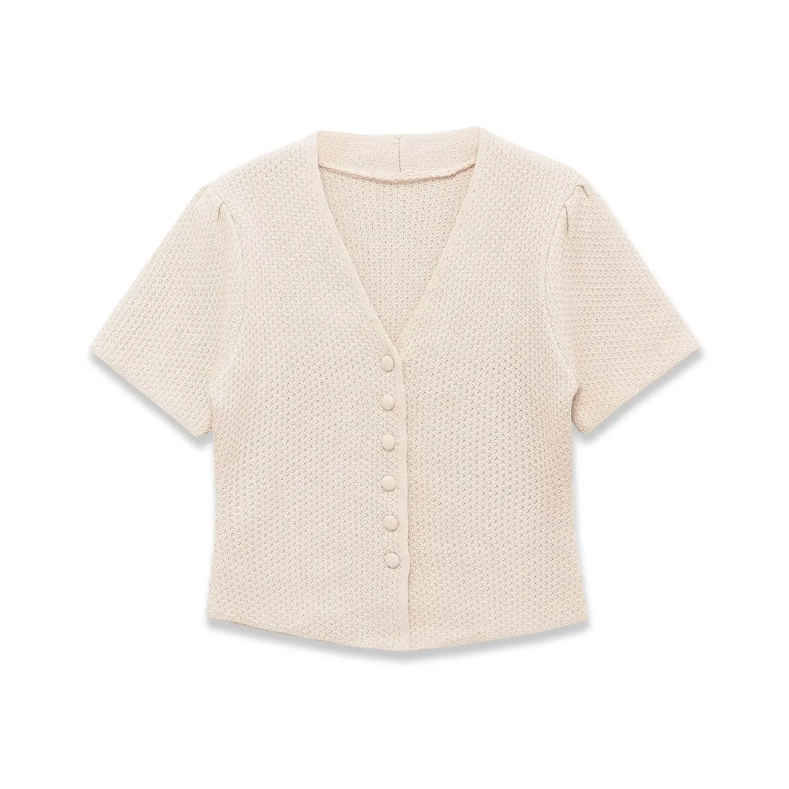 

WOMEN 2026 Summer New Fashion Short-sleeved v-neck Knitted Cardigan Sweater Retro Button-up Casual Female Outerwear Chic Tops