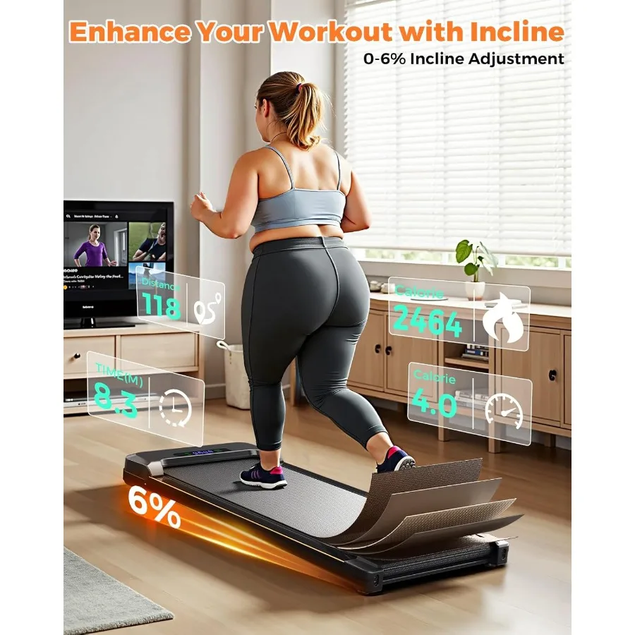 وسادة مشي 3 في 1 مع محرك 2.5 حصان للاستخدام المنزلي والمكاتب: شاشة LED مائلة 6 محيطة قابلة للتعديل وجهاز تحكم عن بعد مثالية