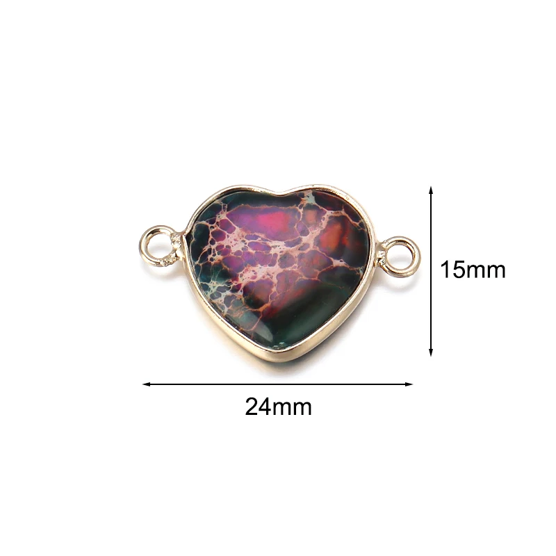 2PCS Heart Imperial Stone Pendants Copper Gold Color Genuine Gold Charm Bracelet Necklace Jewelry Making 15x24mm