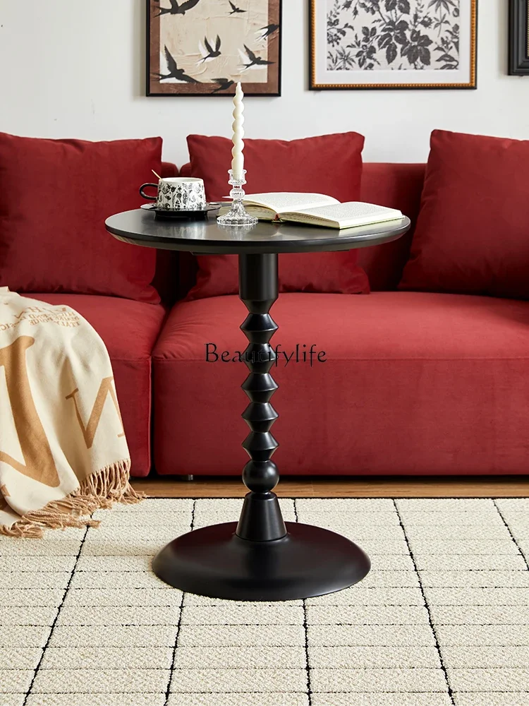 

LJYFrench retro small coffee table solid wood balcony round table