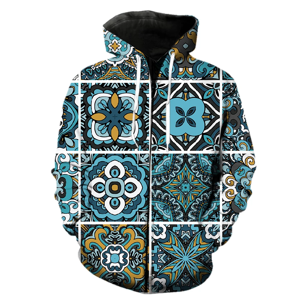 

Retro National Style Men's Zipper Hoodie 3D Print Streetwear Oversized With Hood Jackets Fashion 2022 Hot Sale Cool Spring Teens