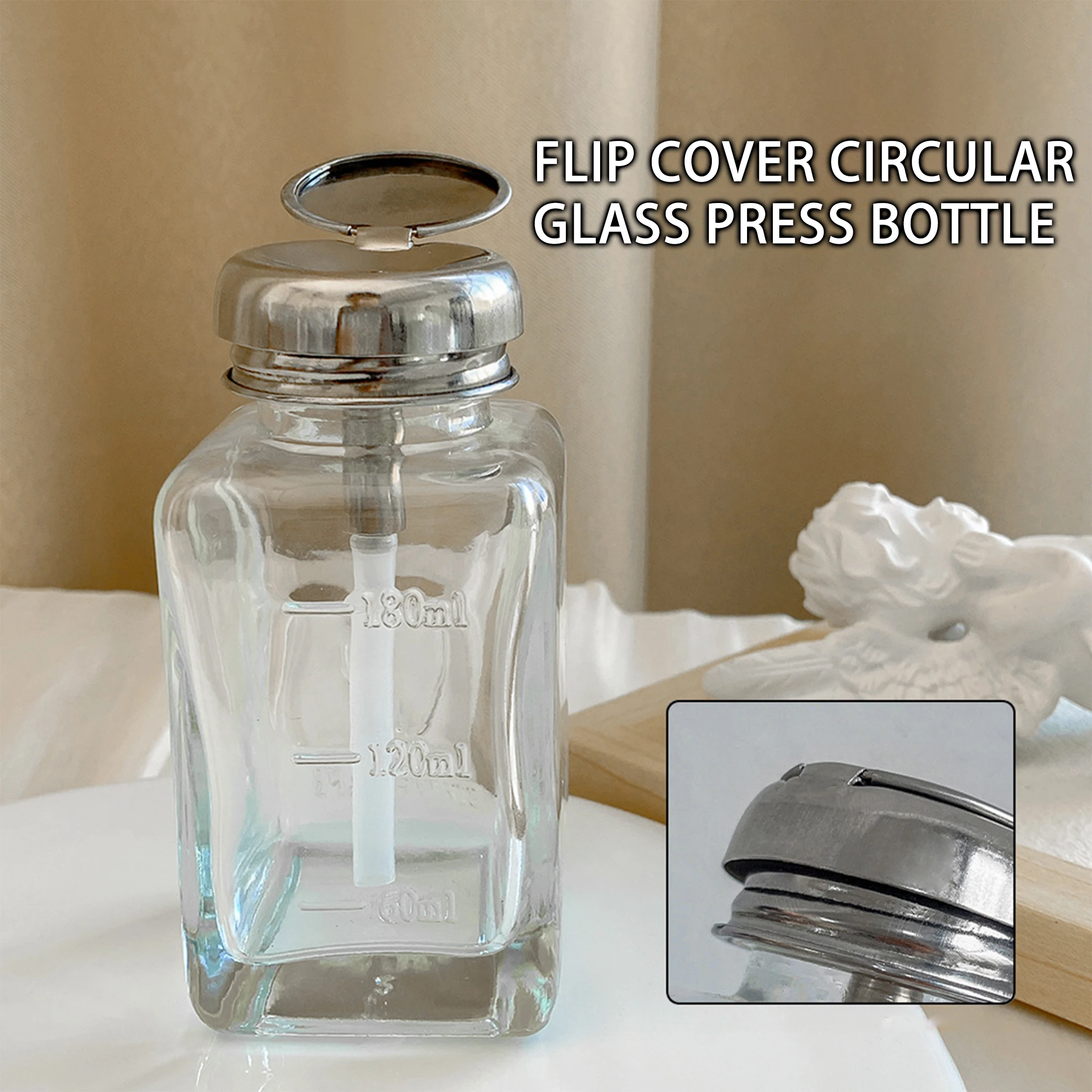 Empty Pumping Jar Airless Press Manicure Makeup Dispenser Pump Bottle Clear Nail Glass Polish Remover Push Down Bottles