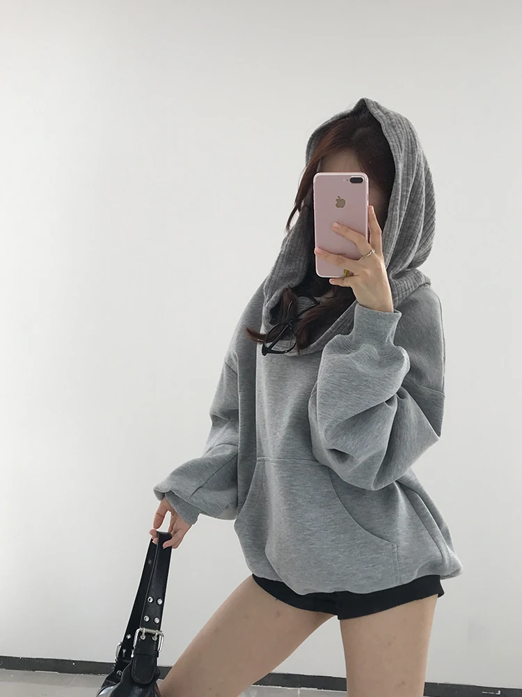 فضفاض oulder قطعة واحدة هوديي المرأة Sle الكورية تصميم الخريف جديد Faion صغير ence واسعة Ne أعلى ألياف البوليستر