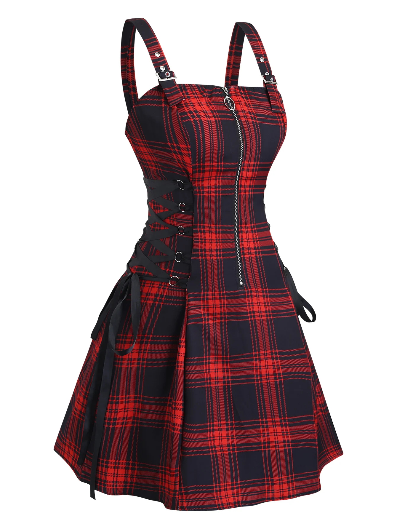 

Large size full print slim fit shoulder strap zipper dress European and American trend style women's dress