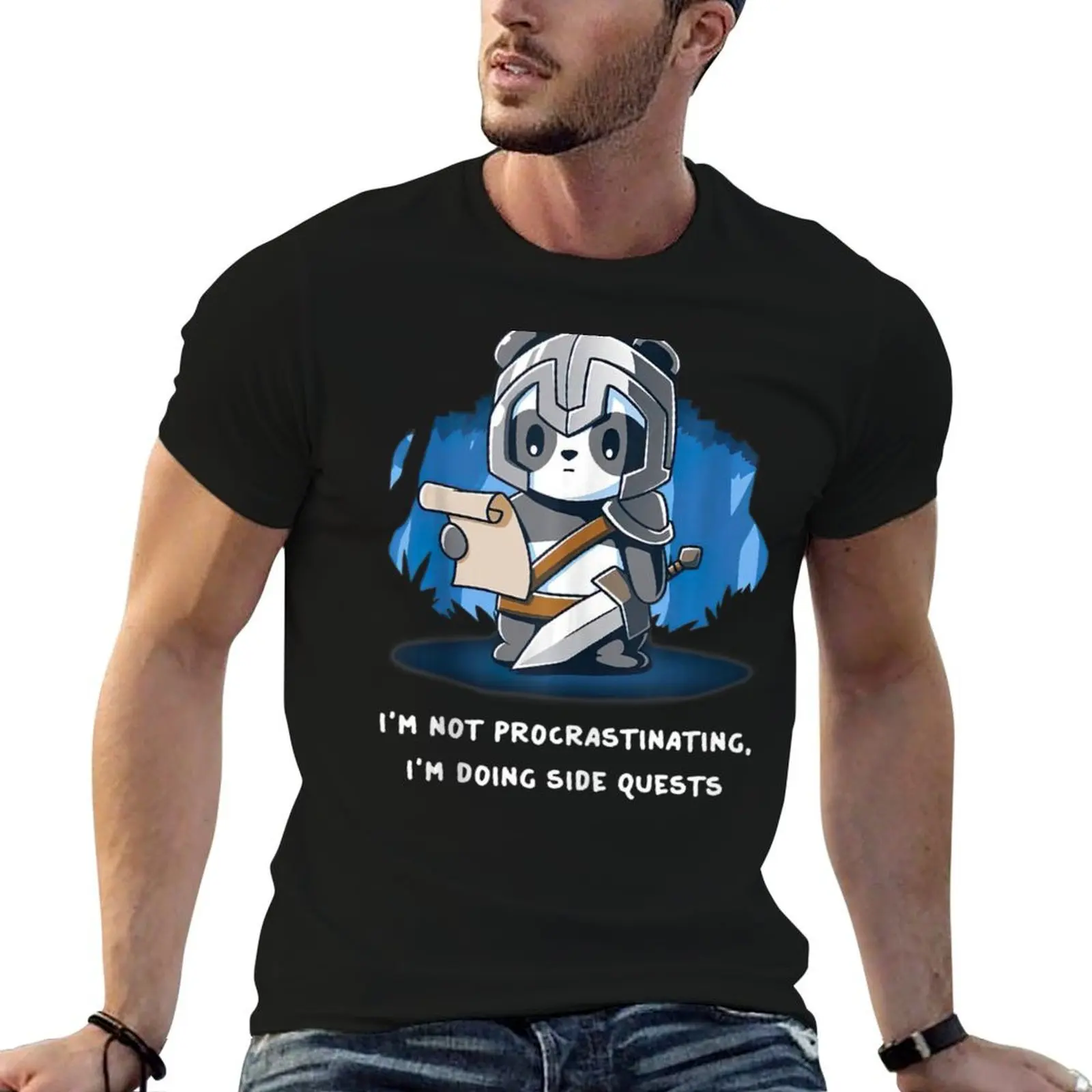 I'm Not Procrastinating I'm Doing Side Quests Panda T-Shirt sports fans funny meme t-shirts mens shirts graphic tee